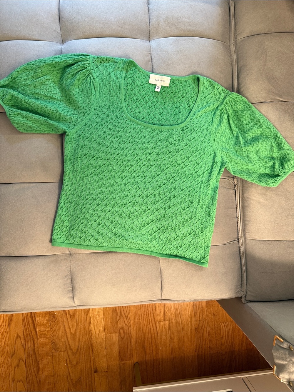 Dear John Bright Green Textured Puff-Sleeve